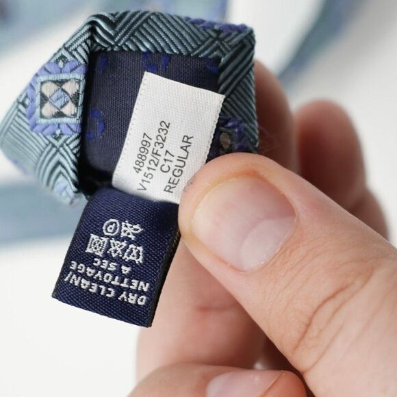 Land's End The Outfitters Light Blue Seafoam Green Woven Long Skinny Silk Tie - Picture 5 of 7